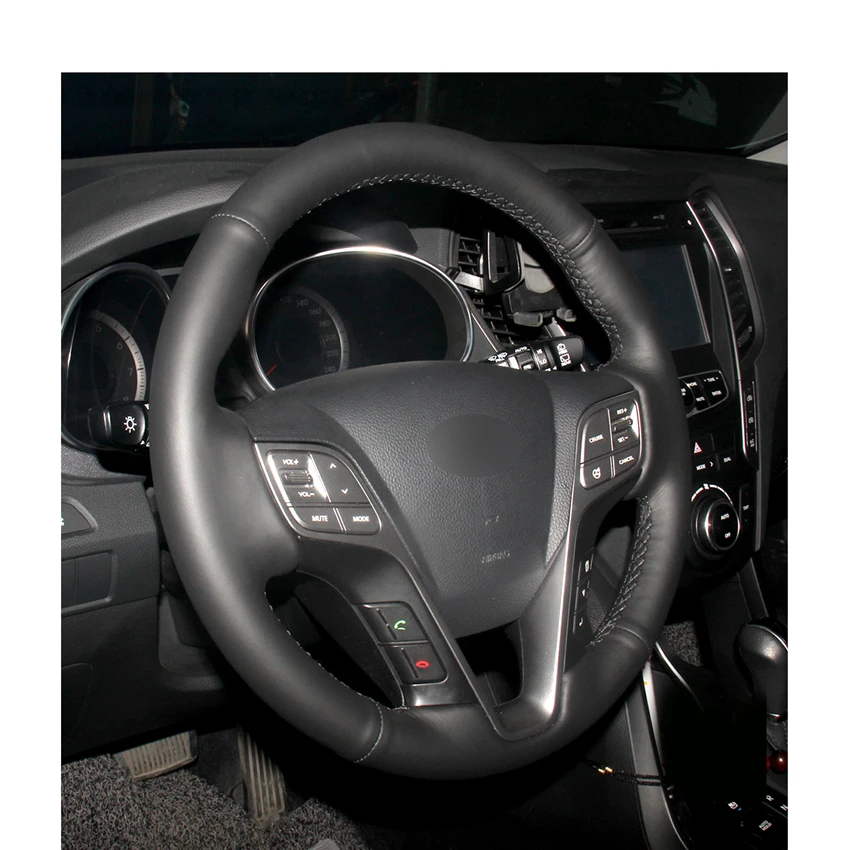 DIY черный PU Micro Fiber Кожаный чехол рулевого колеса автомобиля для Hyundai Santa Fe 2013 2018 ix45