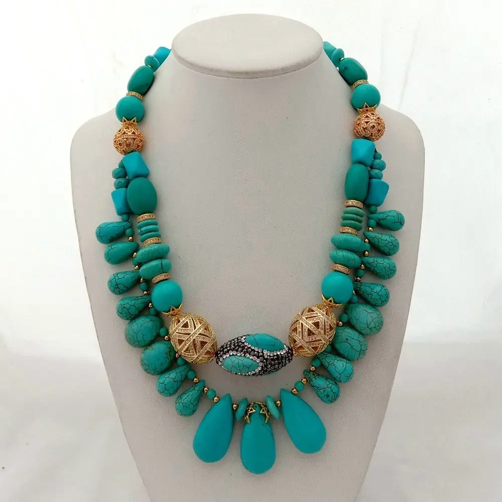 

18'' 2 Rows Multi Shape Blue Turquise CZ Necklace