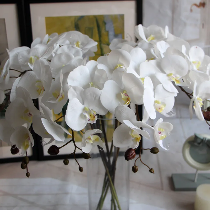 Искусственная Орхидея фаленопсис с 1 шт. большой размер лист полиуретан с эффектом реального прикосновения цветок на ощупь Свадебный декор для домашнего стола аксессуары