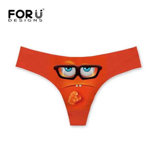 FORUDESIGNS 3D Emoji Face Print Sexy G strings for Ladies Seamless Underwear Women Breathable