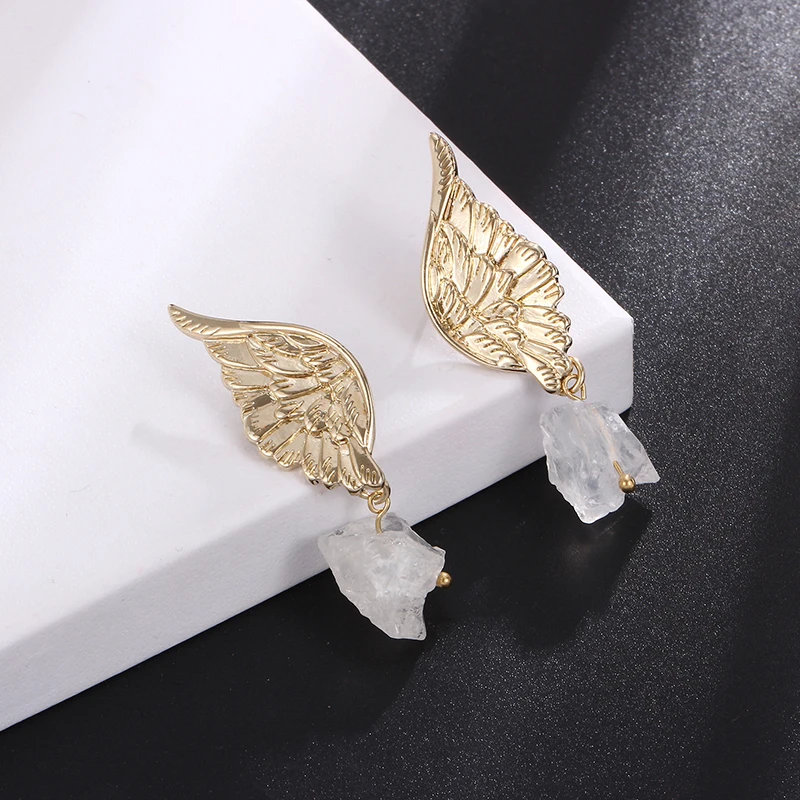 

Hongye Ear Jewelry Drop Earrings Angel's Wing New Irregular Stones Gold Dangle Earring Brincos Bijoux Women Party Accessories