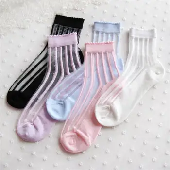 

2020 Women's Harajuku Breathable Transparent Mesh Polka Dots Socks Sexy Ladies Net Yarn Fishnet Dots Socks Female Hosiery Sox