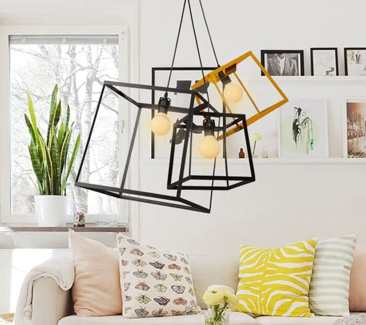 Modern Minimalist CUBE BOX FRAME Pendant Light Geometric Simple bar counter kitchen ceiling lamp light fixture (20)