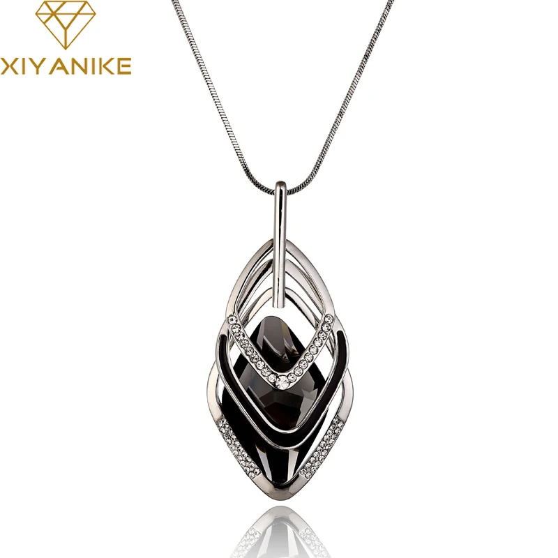 

XIYANIKE 2017 New Collier Femme Geometry Glass Long Necklaces & Pendants for Women Statement Maxi Chain Fashion Jewelry N862