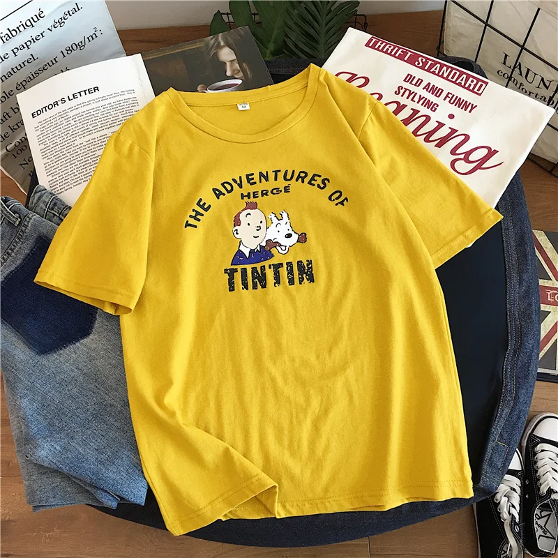 Chuhanting HA0101B 100% хлопок с коротким рукавом Свободные принтами футболка Повседневная