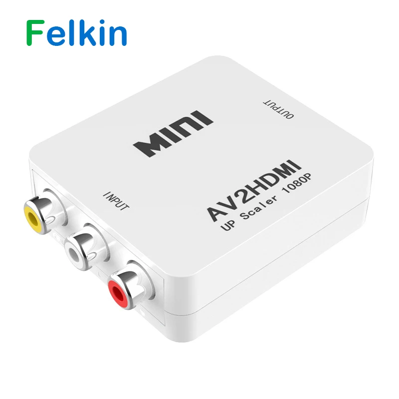 

Felkin AV to HDMI Converter Adapter AV CVBS 3RCA to HDMI Converter Box 1080P Video AV2HDMI Converter for HDTV PS3 PS4 DVD PC