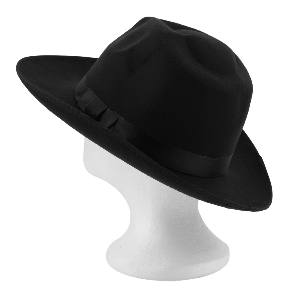 Women Fashion Vintage Hard Felt Hat Wide Brim Fedoras Trilby Wide Brim