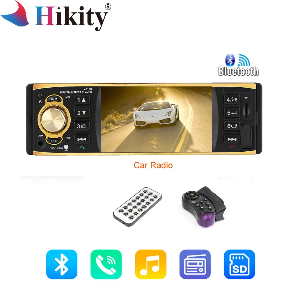 

Hikity 4019B 1din Car Radio Audio Stereo USB AUX FM Radio Station Bluetooth Autoradio MP3 player Rear view Camera Auto Radio car