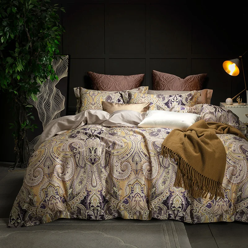 

100S Egyptian cotton Bohemia luxury Bedding Set king queen double size bed cover set Bedsheets Duvet quilt Cover set pillowcase