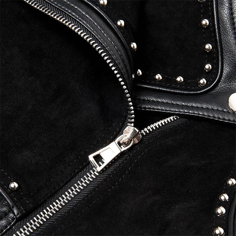 Vintage Court Classique Noir Simple Hiver Vestes Souple Automne Ceinture En Conception Femmes De Cuir Mince Rivet Rue Manteau Veste U01zR