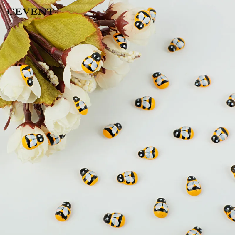 Cevent 100pcs/bag Mini Bee Stickers DIY 3D Wooden Ladybug Stickers Scrapbooking Easter Home Wall Decoration Scrapbooking Craft