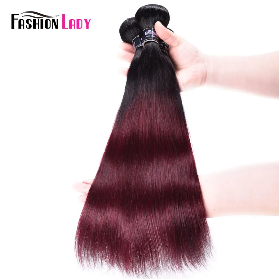 

FASHION LADY Pre-Colored Brazilian Straight Hair Extension Ombre Human Hair Weave 1B/99J 1/3/4 Bundle Per Pack Non-Remy