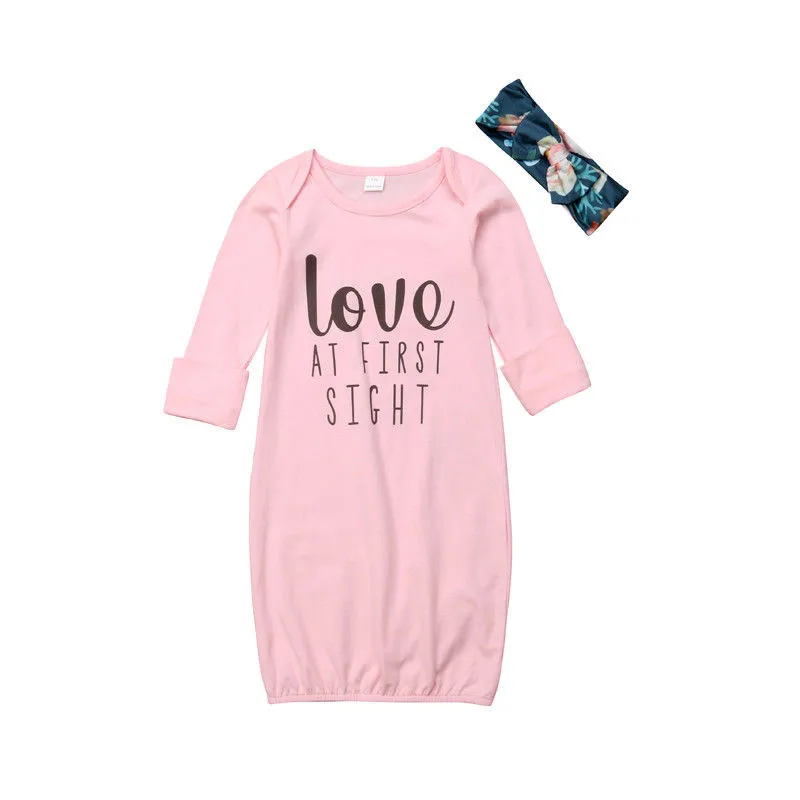 Newborn Infant Baby Girl Sleeping Gown Swaddle Pajamas Coming Home Outfits Pink