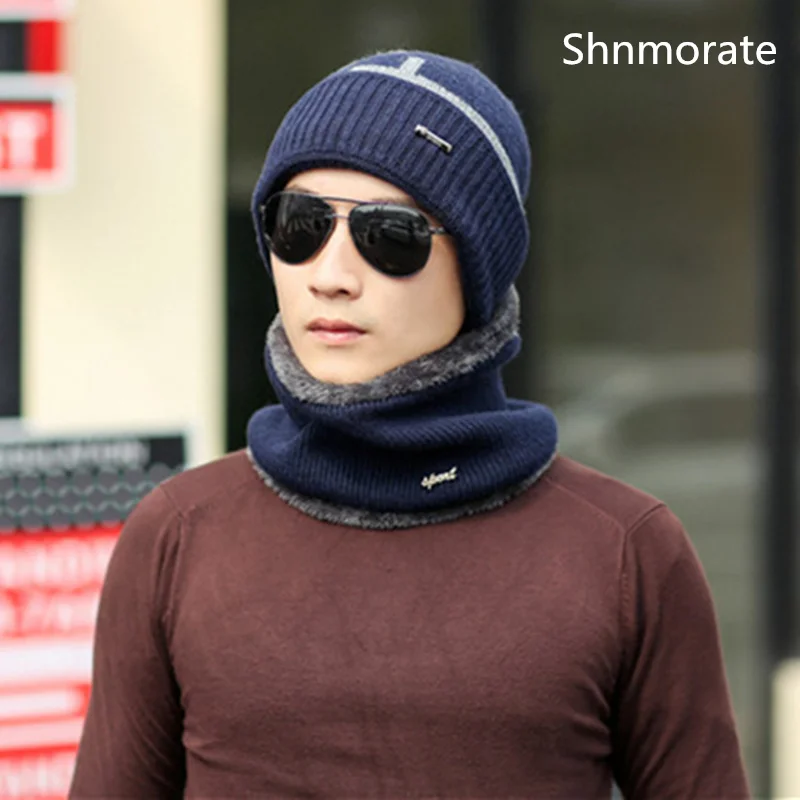 

Winter New Knit Beanies Men's Hats With Brim Scarf For Men Gentle Beanie Boy Skullies Caps Bonnet Snapback Warm Hat Neck Warmer