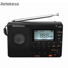 Retekess V-115 FM/AM/SW радио многополосный радиоприемник REC рекордер мини радио Бас Звук MP3-Плеер колонки с таймером сна