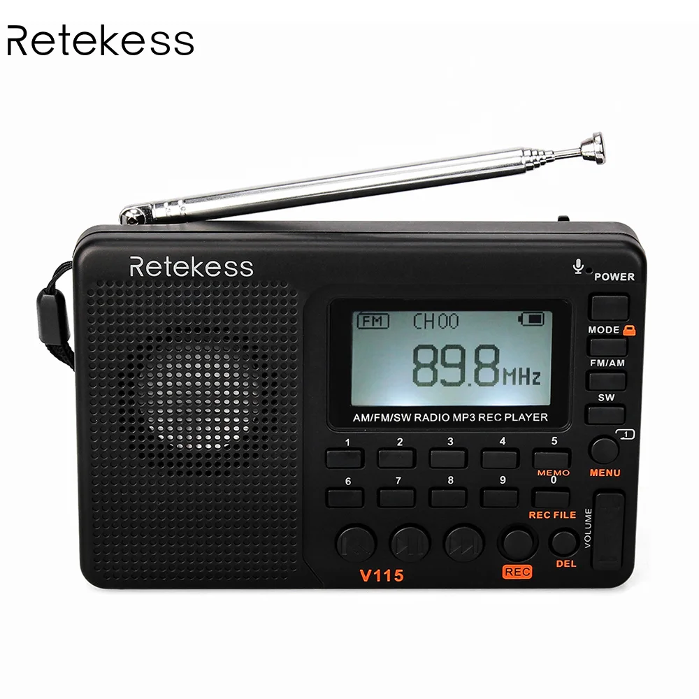 Retekess V 115 FM/AM/SW радио многодиапазонный радиоприемник REC рекордер мини бас звук MP3