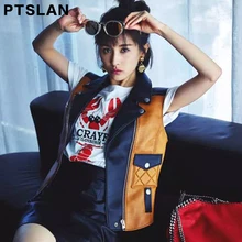 Ptslan Women Real Leather Vest Jackets Short Coats Female Sleeveless Motorcycle Genuine Leather Jacket Casual Tops