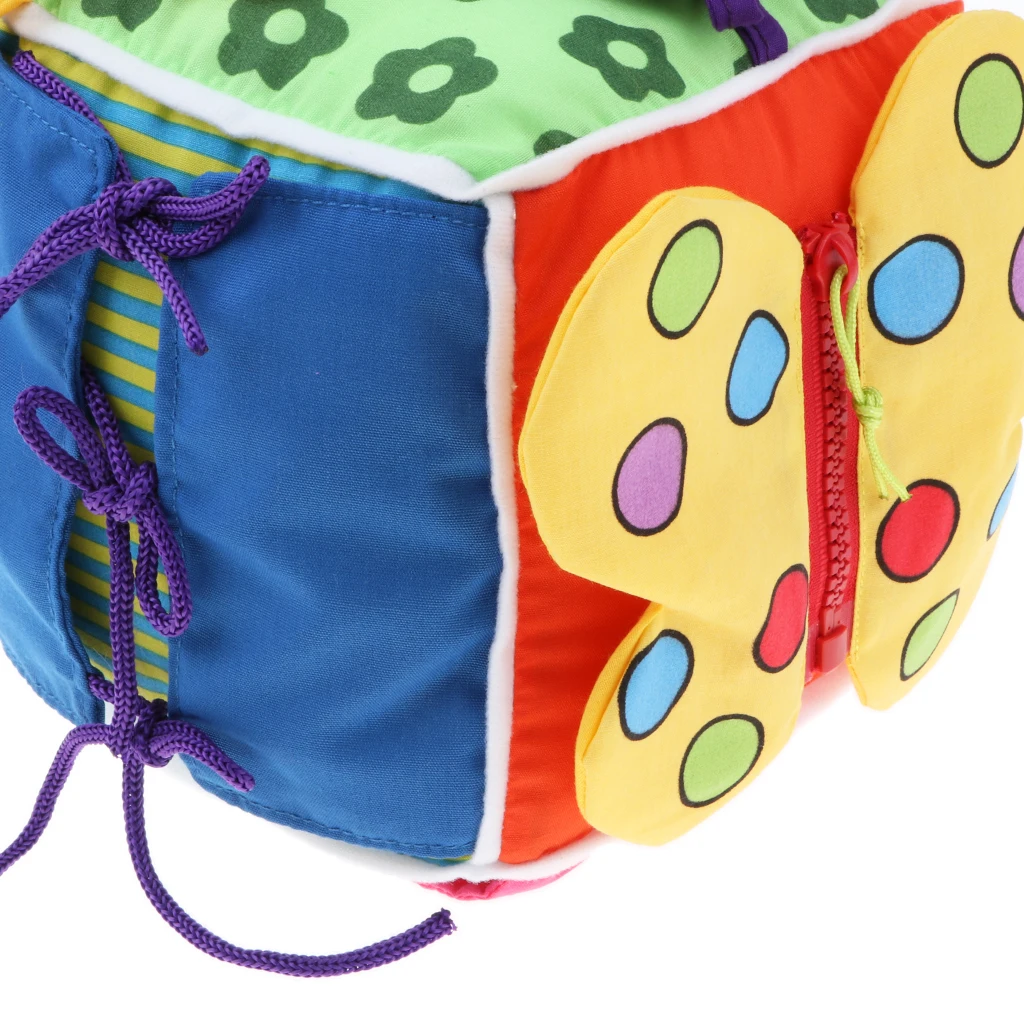 6 in 1 Soft Baby Cloth Cube , Learn to Dress for Babies Toddlers, Montessori Basic Life Skills Learning Toys Developmental Game