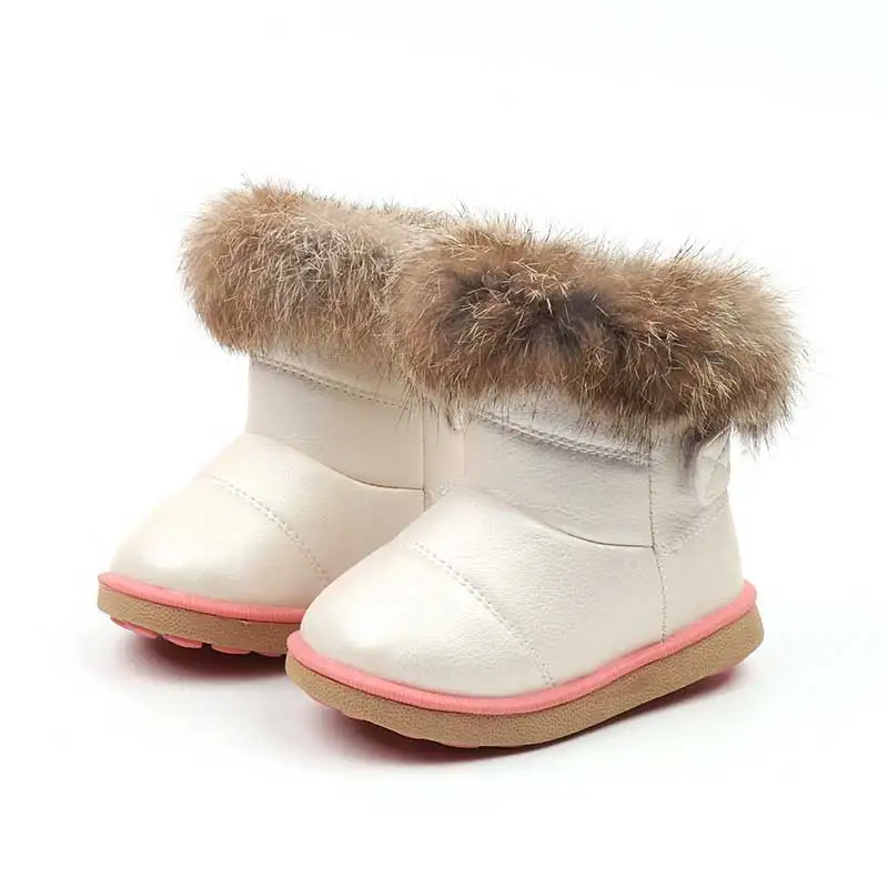 Зимние Модные Детские зимние сапоги; теплые плюшевые ботинки на мягкой подошве для девочек; Детские теплые ботинки; обувь - Цвет: Белый