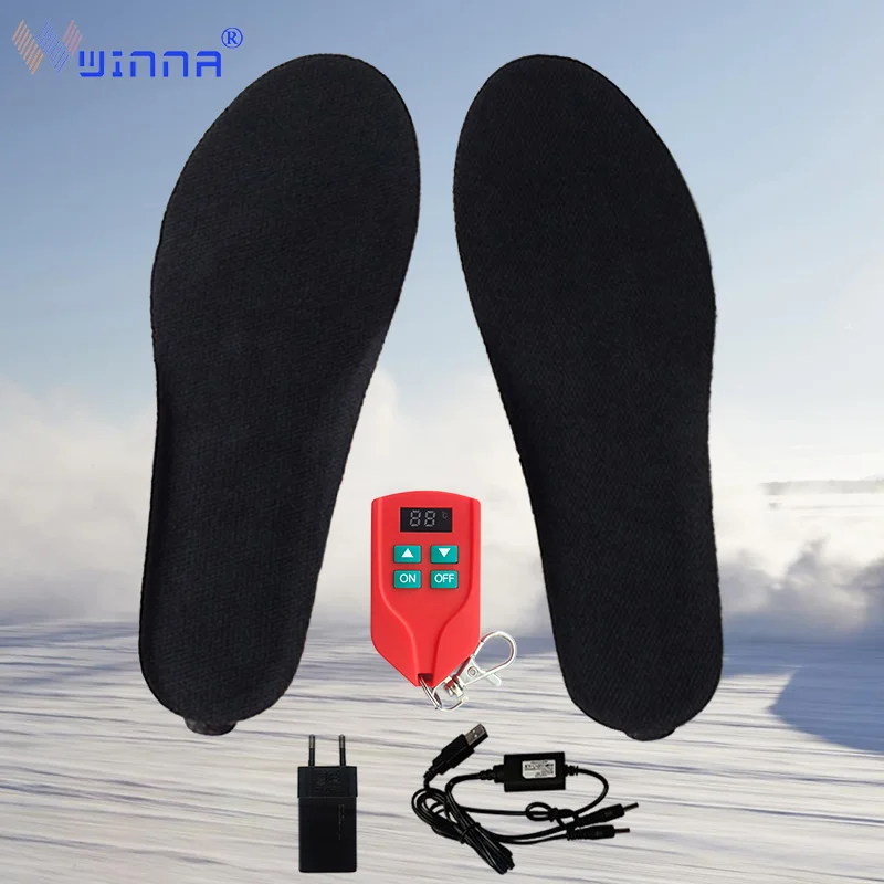 

Unisex Electrically Heated Insoles with LED Remote Control Big BK Cloth Breathable Heating Pads Winter Thermal Insoles 2000mAh