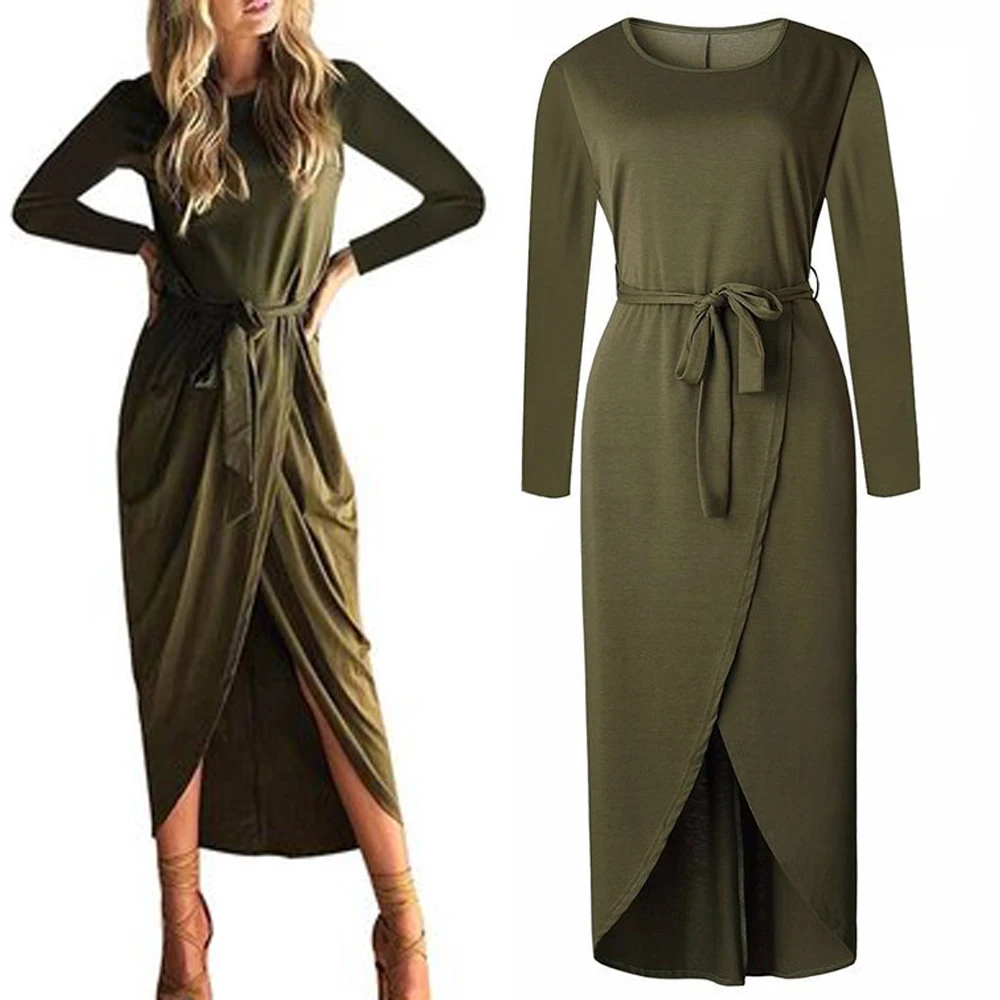 

Loose Long Sleeve Irregular Knit Split for Dress Women 2019 Autumn Winter Plus Size a Line Party Bodycon Slim Green Dresses