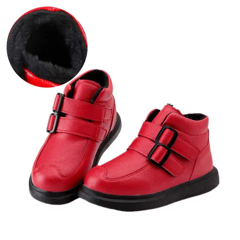 Теплые зимние сапоги модные детские бархатные кожаные полусапожки обувь детская обувь для мальчиков модные ботинки для девочек 2018