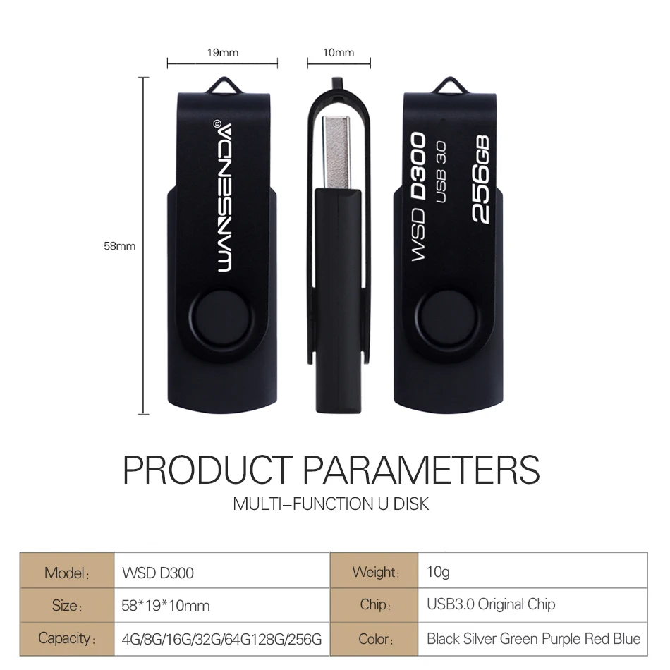 WANSENDA D300 USB флеш накопитель металлический 32 ГБ Usb флешка 3 0 16 64 128 256