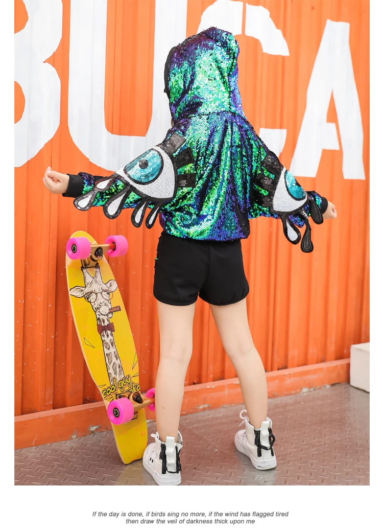 Kid Sequin Hip Hop Hoodies Jacket Clothing for Girls Crop Tank Top Shirt Shorts Jazz Dance Costume Ballroom Dancing Clothes Wear (14)