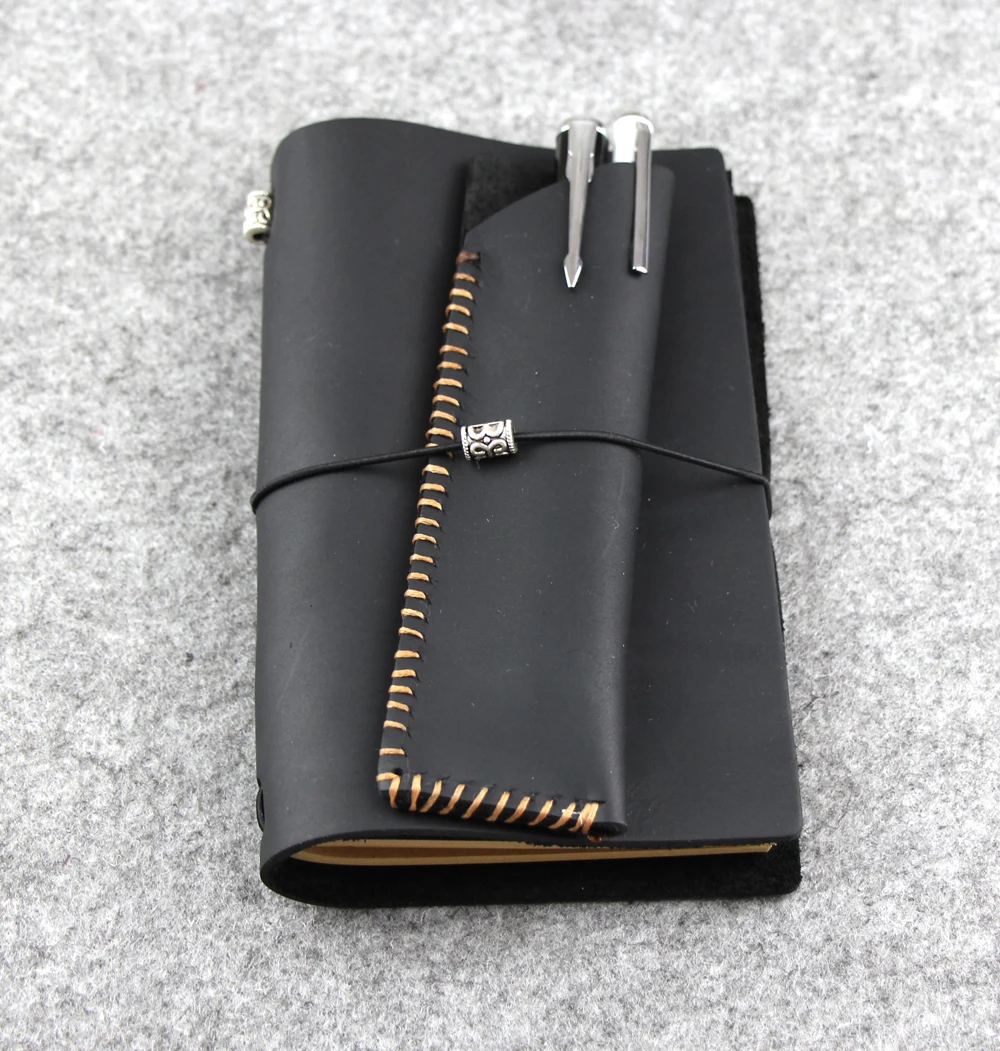 

2015 handmade note book kraft paper Black Genuine Leather Cowhide notepad journal D0522
