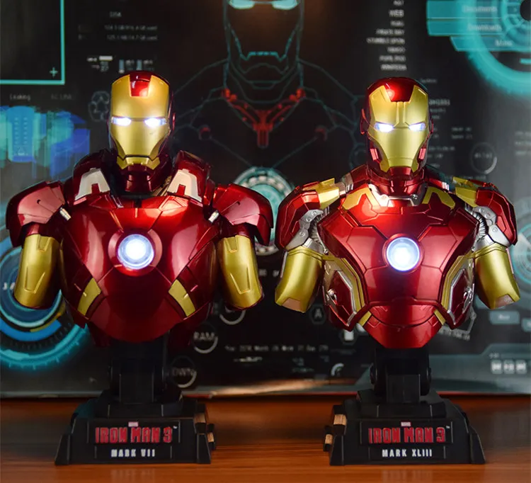 

[Funny] 23cm Avengers Iron Man MK7 MK42 MK43 1/4 Head bust Portrait With LED Light Action Figure statue Collectible Model toy