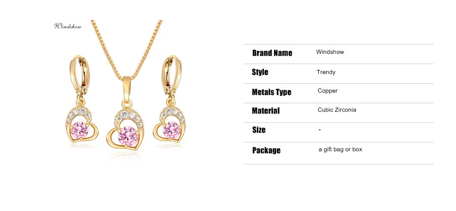 Cute Gold Color Love Heart with Pink or White CZ Drop Earrings Pendant Necklace Small Jewelry Sets for Women Children Girls Kids