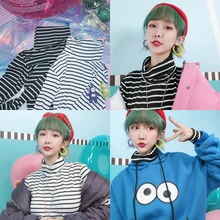 Корейская версия Baitao полосатая футболка с длинными рукавами и высоким воротником, свободная осенне-зимняя одежда