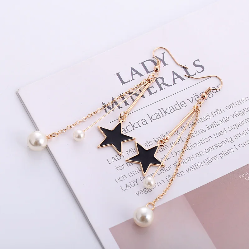 

Hot style black star temperament pearl earrings jewelry female wholesale