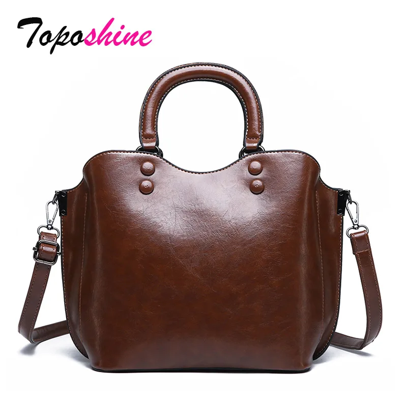 

Toposhine High Quality Oil Wax Leather Ladies Handbag New Fashion Casual Wild Temperament Shoulder Messenger Bag