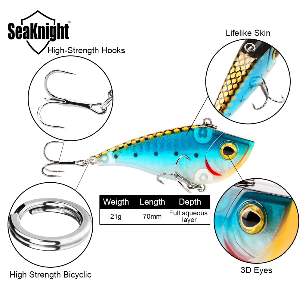 SeaKnight SK027 Тонущий VIB 1 шт. 70 мм 21 г жесткая приманка для рыбалки Реалистичные 3D рыбьи глаза Искусственные воблеры полный плавательный слой