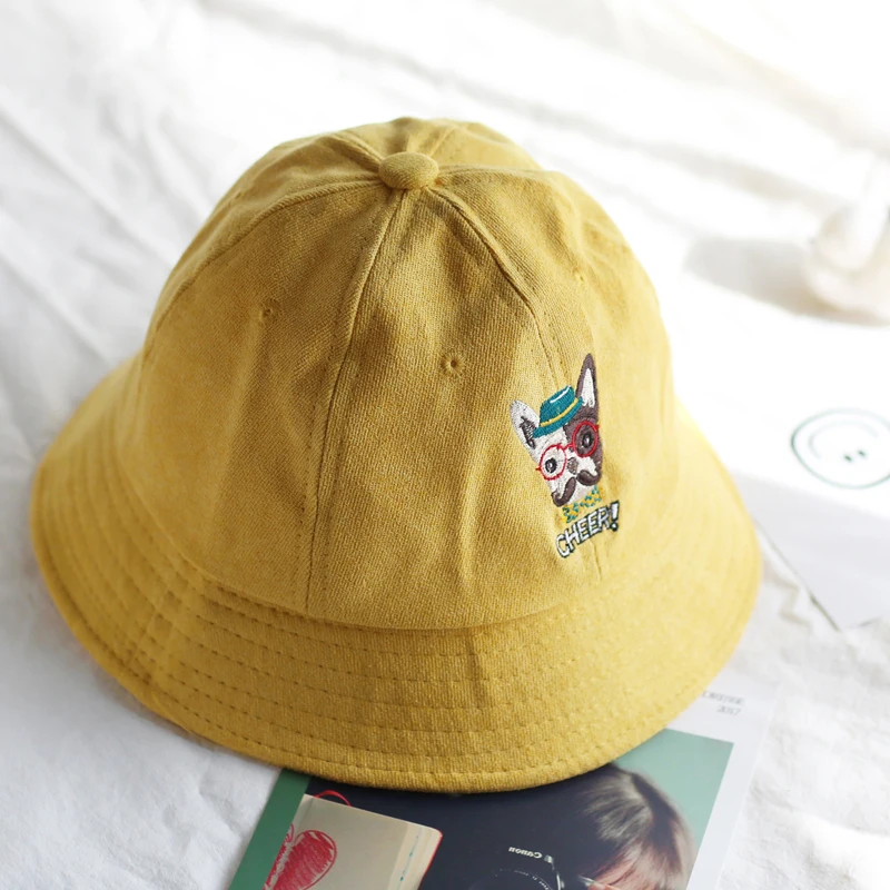 New Embroidered Dog Bucket Hats Fold Boonie Caps Black Fisherman