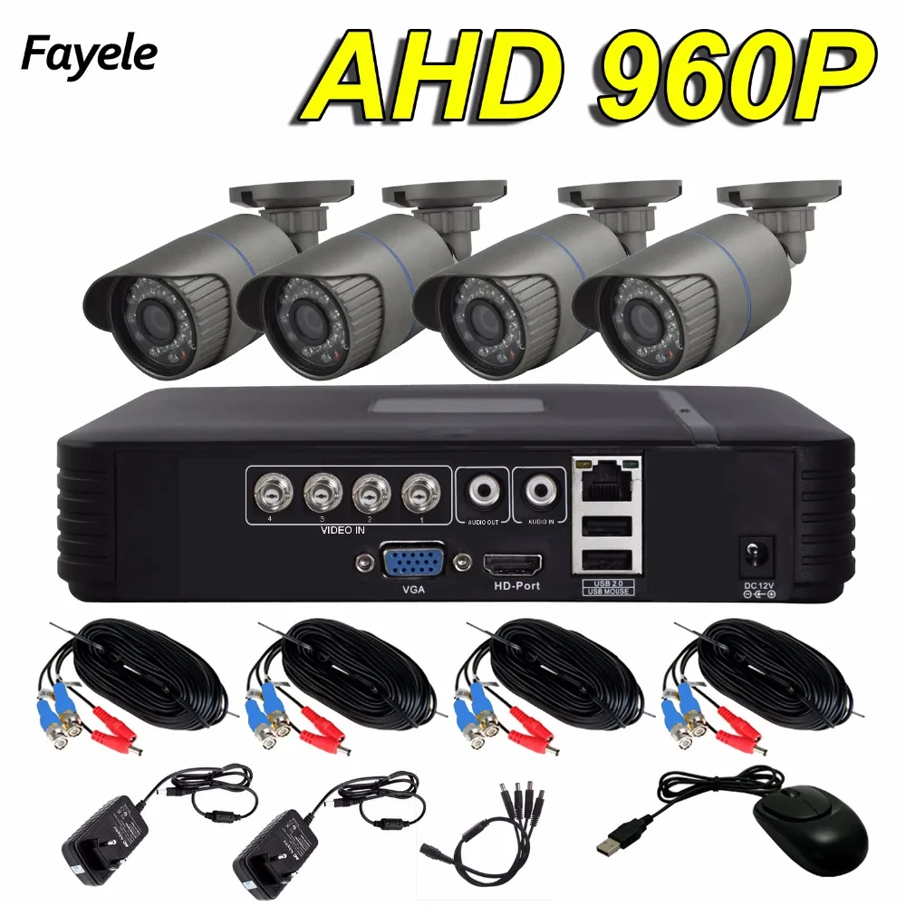  Fayele al aire libre 4CH Cámara sistema de seguridad 4 piezas AHD 960 P CCTV CÁMARA DE IP66 imperme