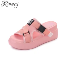 Rimocy high heels komfortable frauen im freien rutschen 2017 marke design 7 cm keile frauen sandalen trave fahren schuhe hausschuhe mujer