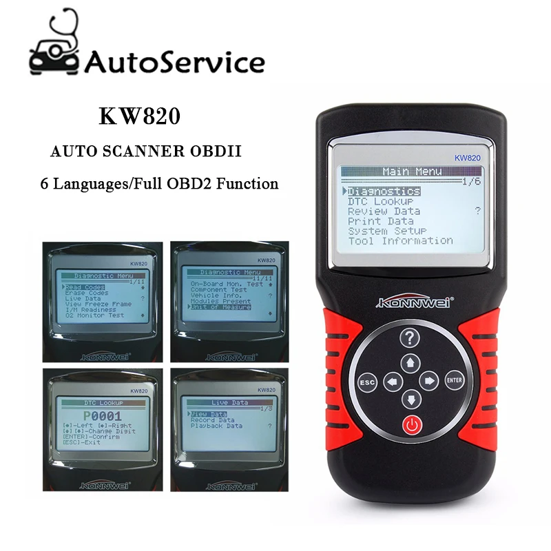 

Universal Auto Diagnostic tool OBD2 Scanner OBDII Fault Code Reader KW820 Supports all 10 modes of OBDII test Free Update
