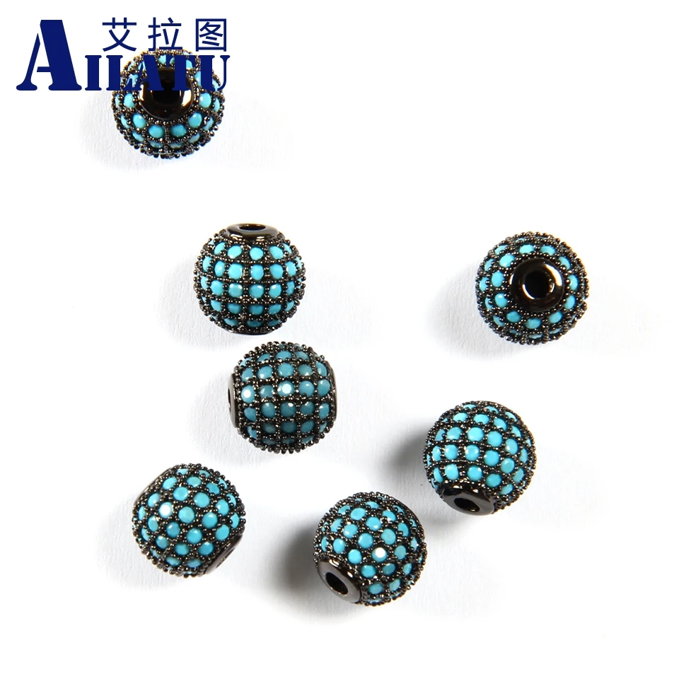

Ailatu 8mm Copper Jewelry Accessories Ball with 5 Line Micro Inlay Blue Howlite Stone Fit DIY Fashion Bracelet