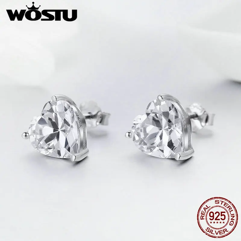 

WOSTU 925 Sterling Silver 4 Carat AAAAA Heart CZ Bridal Stud Earrings for Women Bridesmaid Wedding Engagement Jewelry Gift E359