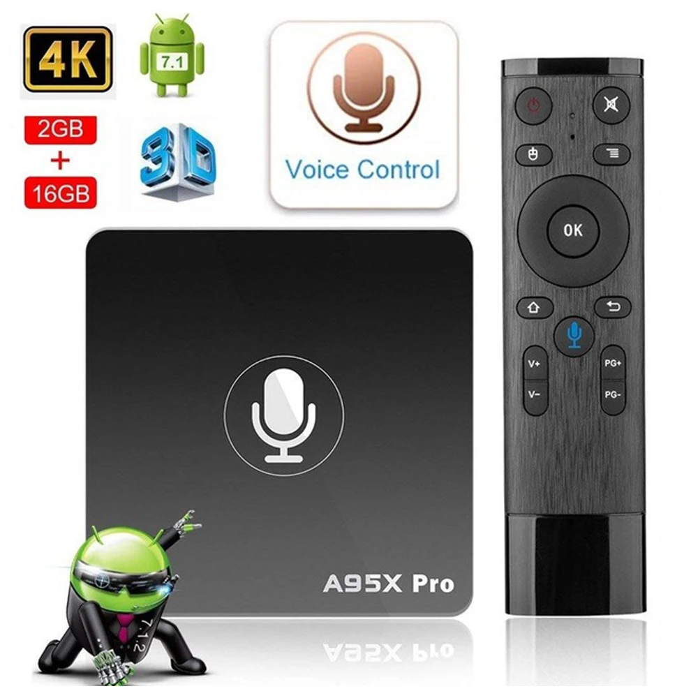 

Google Smart TV Box iptv A95X Pro 2G 16G Android 7.1 Voice Control 2.4G WiFi set-top box PK mi box 4K HD 3D tv android box