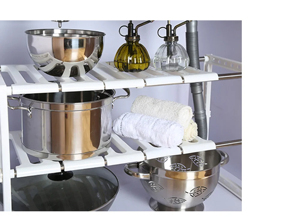Adjustable Rack Shelf Diy Kitchen Rack Stainless Steel Pan Rack Plastic Bathroom Kitchen Organizer And Storage RackShelf Tools (12)