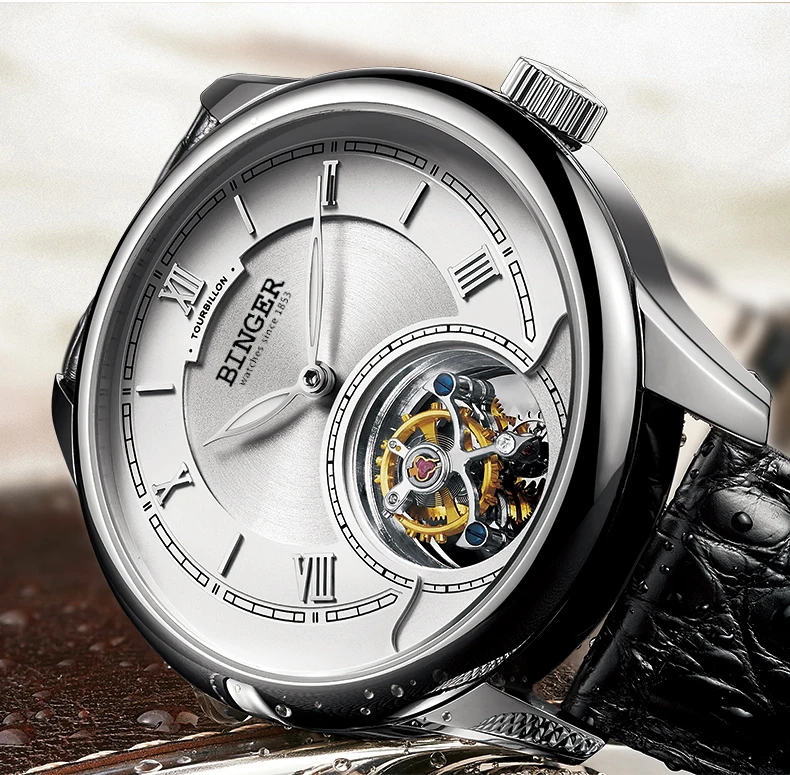 Высококачественные механические часы Seagull Tourbillon с крокодиловым кожаным ремешком сапфировые Мужские автоматические часы Бингер синий циферблат