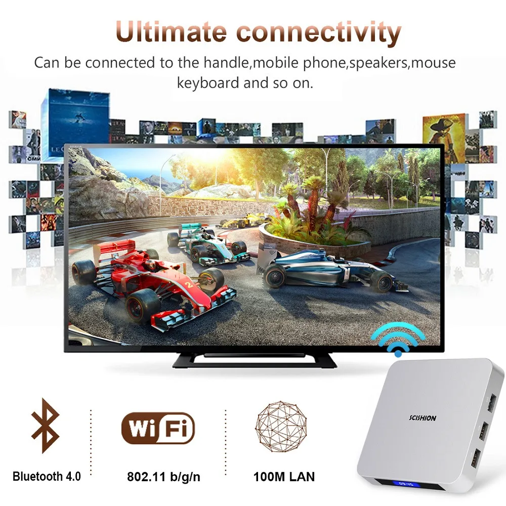 SCISHION AI ONE 4 ГБ 32 ГБ ТВ-бокс Android 8,1 Голосовое управление smart tv Rockchip RK3328 2 Гб 16 Гб WiFi комплект bluetooth-top Box