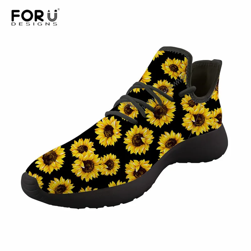 FORUDESIGNS/разноцветные женские дышащие кроссовки с принтом подсолнуха повседневная