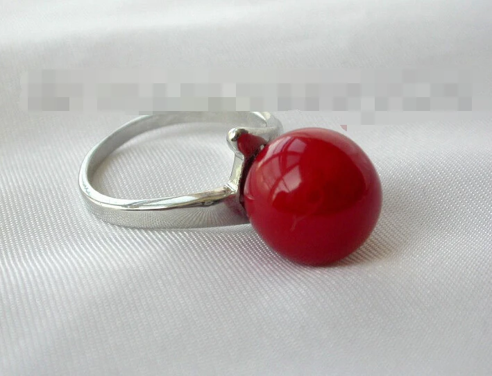 

07209 round red south sea shell pearl ring