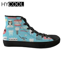 HYCOOL; Черная прогулочная обувь с высоким берцем; милые женские кроссовки с принтом стоматолога; женская спортивная обувь на плоской подошве; удобная женская обувь для медсестры