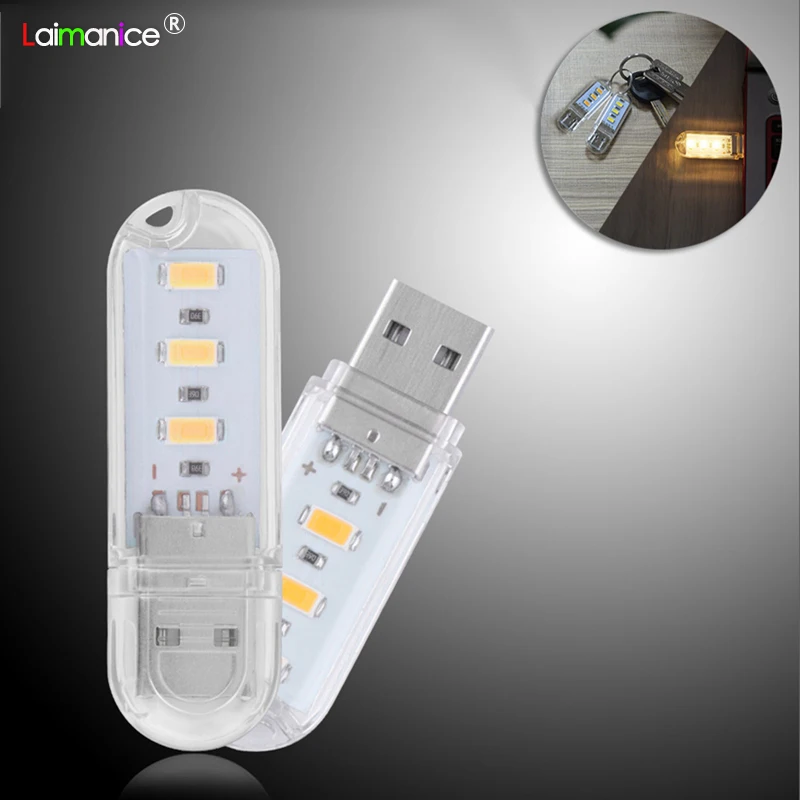 Портативный USB LED ночник 3 8 брелок 5V настольная лампа для чтения Кемпинг книга