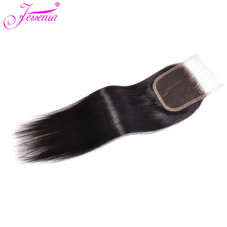 Jessenia бразильские прямые волосы 3 пучка с закрытием двойной уток натуральный цвет не Реми человеческие волосы пучки с закрытием шнурка